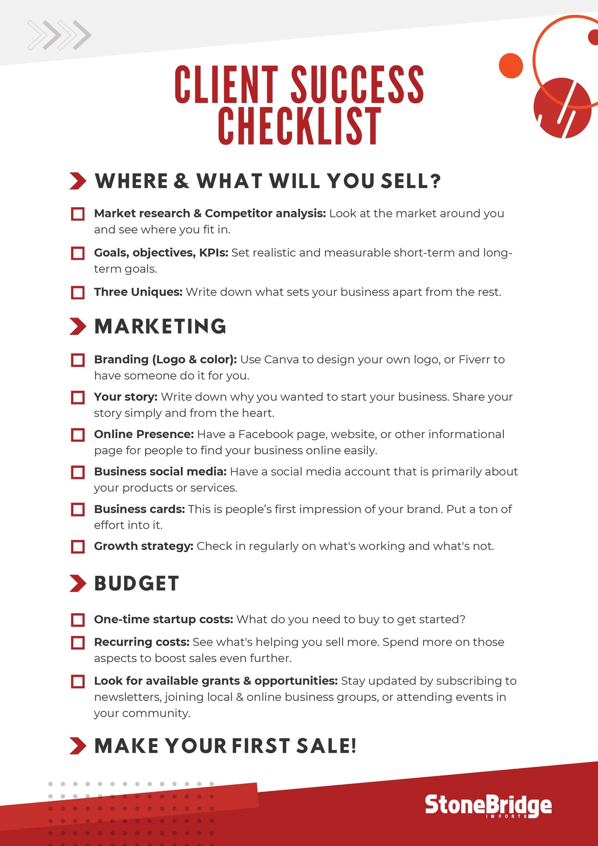 Client Success Checklist – Stonebridge Imports