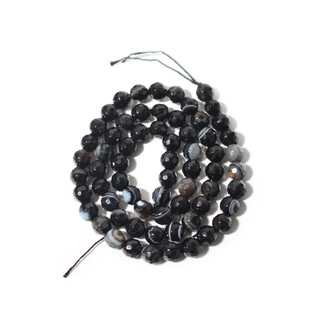 Banded Black Onyx Bead Strand 15" - 6mm Faceted from Stonebridge Imports