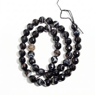 Black Agate With White Stripe Faceted - Round Strand 15" - 8mm (Enhanced) from Stonebridge Imports