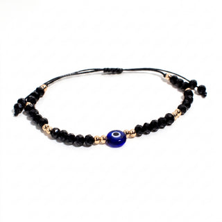Evil Eye Bracelet with Coloured Beads and Cord - Adjustable Black and Gold from Stonebridge Imports