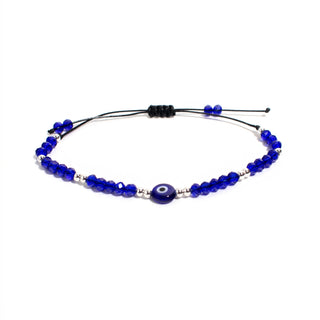 Evil Eye Bracelet with Coloured Beads and Cord - Adjustable Royal Blue and Silver from Stonebridge Imports