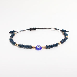 Evil Eye Bracelet with Coloured Beads and Cord - Adjustable Navy Blue and Gold from Stonebridge Imports