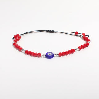 Evil Eye Bracelet with Coloured Beads and Cord - Adjustable Red and Silver from Stonebridge Imports