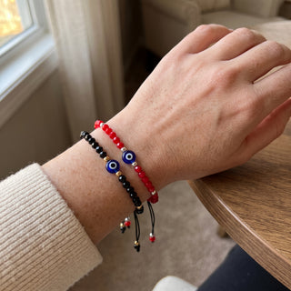 Evil Eye Bracelet with Coloured Beads and Cord - Adjustable from Stonebridge Imports