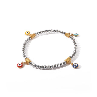Evil Eye Charm Bracelet - Electroplated, Faceted Silver   from Stonebridge Imports