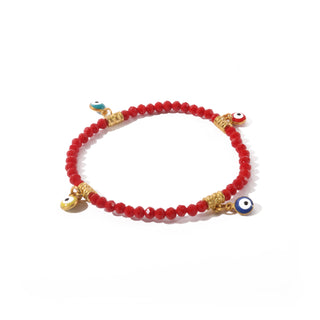 Evil Eye Charm Bracelet - Electroplated, Faceted Dark Red   from Stonebridge Imports