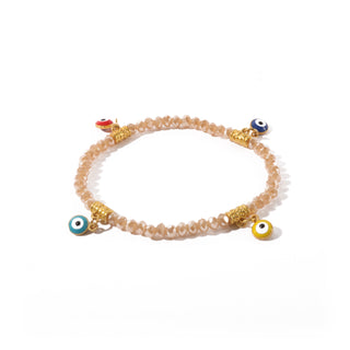 Evil Eye Charm Bracelet - Electroplated, Faceted Peach   from Stonebridge Imports