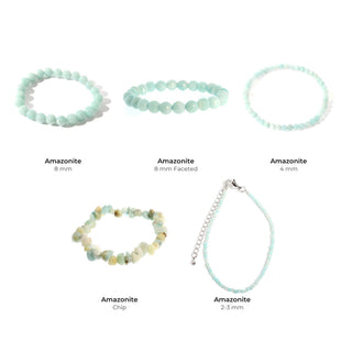 Amazonite Bead Bracelet Size Set: Amazonite 8 mm, Amazonite 8 mm Faceted, Amazonite 4 mm, Amazonite Chip, Amazonite 2-3 mm