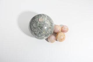 Green Moss Agate, Rose Quartz Sphere OTT Bundle