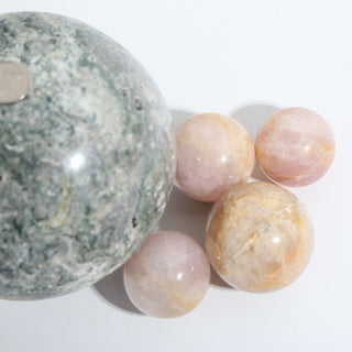 Green Moss Agate, Rose Quartz Sphere OTT Bundle