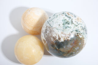 Green Tree Agate, Orange Calcite Sphere OTT Bundle