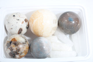 Chocolate Labradorite, Orange Calcite, Clear Quartz Sphere and Wand OTT Bundle