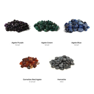 Kids' Rainbow Rock Mix Tumbled Stones Bundle (5 Bags): Agate Purple, Agate Green, Agate Blue, Carnelian Red Agate, Hematite