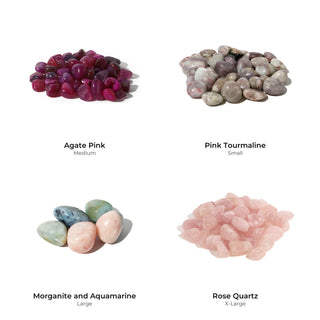 Pink Palette Tumbled Stones Bundle (4 Bags): Agate Pink, Pink Tourmaline, Morganite and Aquamarine, Rose Quartz