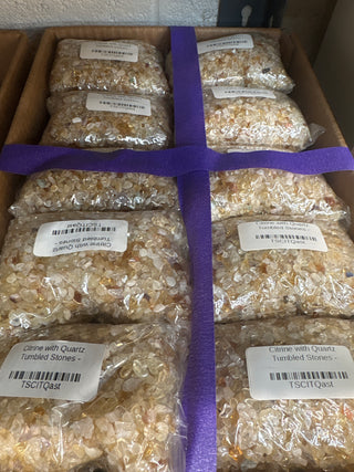 Citrine with Quartz Tumbled Stones - Assorted Tiny - 20kg Box from Stonebridge Imports