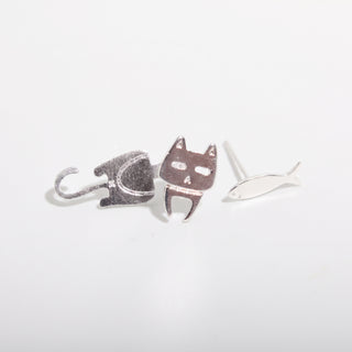 925 Silver Cat Earrings With Fish from Stonebridge Imports