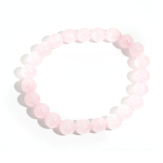 Open Your Heart: pale pink rose quartz 8mm bead stretch bracelet from the Intention Bracelet Display Kit, on a clean white background. Stonebridge Imports.
