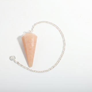Peach Aventurine Pendulum 6 Facet & Bead - 3 Pack, one peach aventurine pendulum with its chain and bead handle, on a clean white background. Stonebridge Imports.