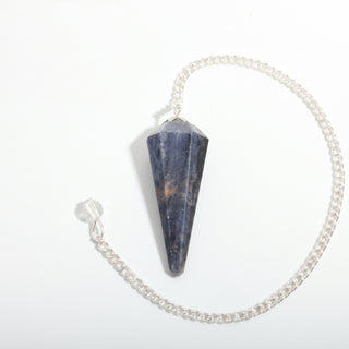 Sodalite Pendulum 6 Facet & Bead - 3 Pack, one deep blue sodalite pendulum with its chain and bead handle, on a clean white background. Stonebridge Imports.