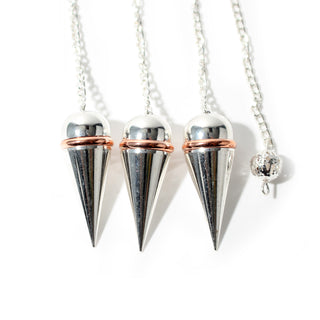 Silver Colour Metal Secret Chamber Point Pendulum with Copper Ring and Chain - 3 Pack from Stonebridge Imports