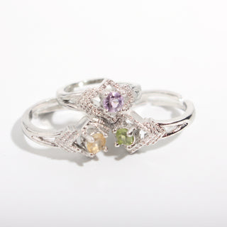 Silver Plated Adjustable Rings - Assorted Stone Type - 3 Pack Diamond Halo from Stonebridge Imports