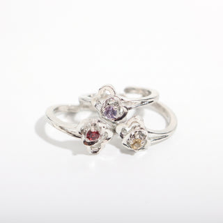 Silver Plated Adjustable Rings - Assorted Stone Type - 3 Pack Double Heart from Stonebridge Imports