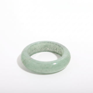 Green Aventurine Ring — solid soft green aventurine stone band ring, alternate angle photographed on a clean white background. Stonebridge Imports.