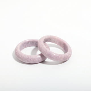 Lepidolite Ring - Size 8 — solid lilac-and-grey speckled lepidolite stone band ring, photographed on a clean white background. Stonebridge Imports.