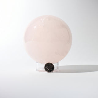 Rose Quartz Sphere Unique #33 - 3 5/8", alternate angle photographed on a clean white background. Stonebridge Imports.