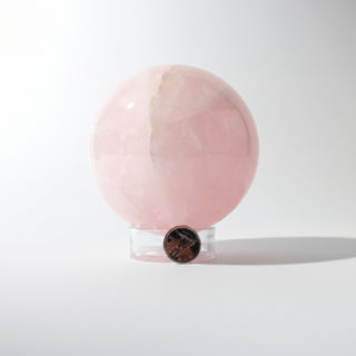 Rose Quartz Sphere Unique #37 - 3 5/8", alternate angle photographed on a clean white background. Stonebridge Imports.