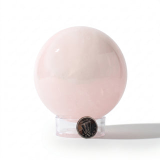 Rose Quartz Sphere Unique #39 - 3 3/8", photographed on a clean white background. Stonebridge Imports.
