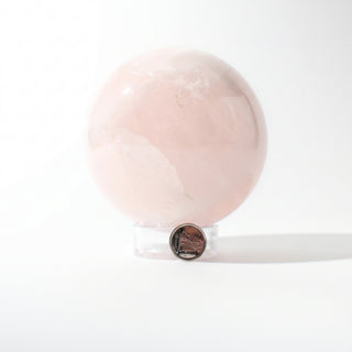Rose Quartz Sphere Unique #40 - 3 3/4", alternate angle photographed on a clean white background. Stonebridge Imports.
