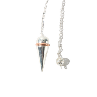 Silver Colour Metal Secret Chamber Point Pendulum with Copper Ring and Chain    from Stonebridge Imports