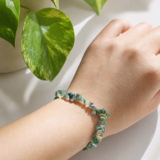 Moss Agate bead bracelet, lifestyle photo