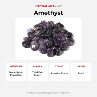 Amethyst Dark Tumbled Stones crystal meaning: intentions, chakras, zodiac and origin