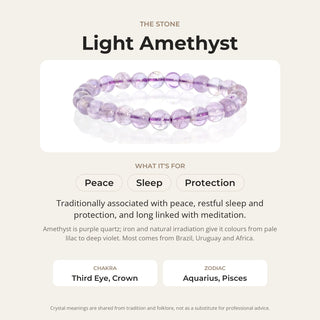 Light Amethyst stone card: what it is traditionally associated with, chakra and zodiac