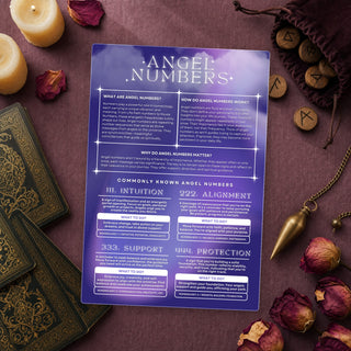 Angel Numbers QuickStudy Guide laid out with crystals and props