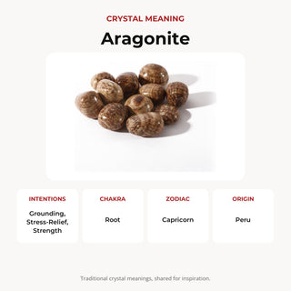 Aragonite Brown Tumbled Stones crystal meaning: intentions, chakras, zodiac and origin