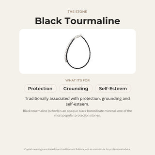 Black Tourmaline stone card: what it is traditionally associated with, chakra and zodiac