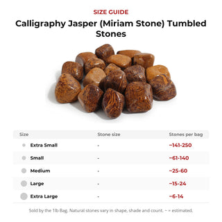 Calligraphy Jasper (Miriam Stone) Tumbled Stones size guide: stone size and number of stones per bag