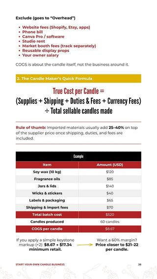 Retail vs wholesale margins page from the Start Your Own Candle Business eBook