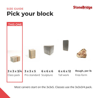 3x3x3/4 Class Pack (6) - soapstone block size guide