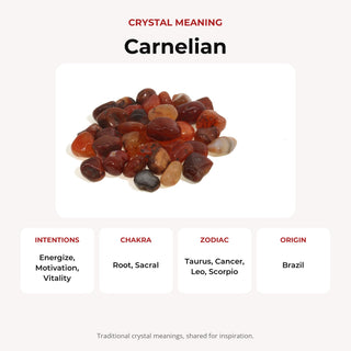 Carnelian Red Agate Tumbled Stones crystal meaning: intentions, chakras, zodiac and origin