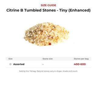 Citrine B Tumbled Stones - Tiny (Enhanced) size guide: stone size and number of stones per bag