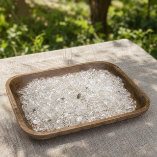 Clear Quartz A Tumbled Stones - Assorted Tiny in a wooden tray at a market stall