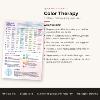What's inside the Color Therapy QuickStudy Guide: 8 colours, their meanings and uses