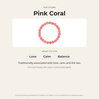 Pink Coral stone card: what it is traditionally associated with, chakra and zodiac