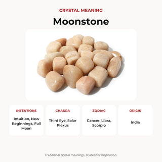 Cream Moonstone Tumbled Stones crystal meaning: intentions, chakras, zodiac and origin