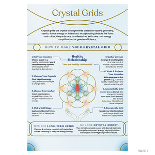 Crystal Grids side 1: 8 steps around a Seed of Life grid set with a red tower, green and pink crystals