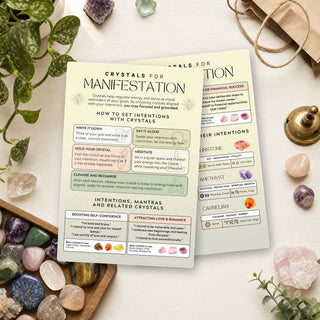Crystals for Manifestation QuickStudy Guide front and back on a shop counter